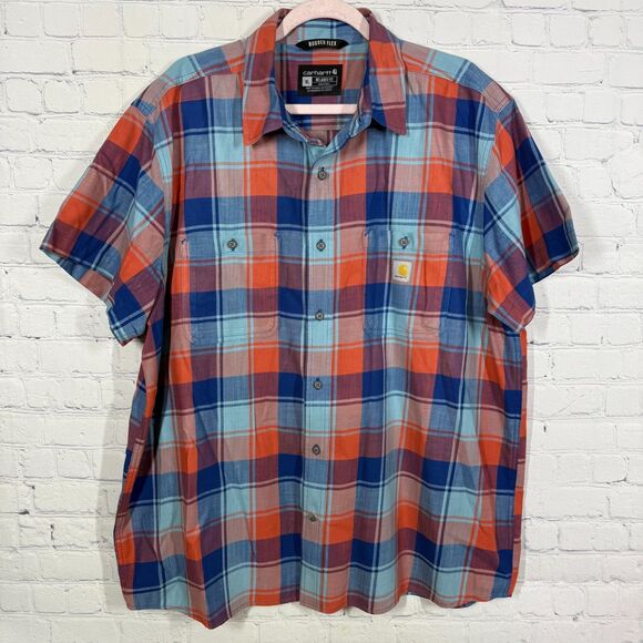 Carhartt Shirt Men Size XL Plaid Rudge Flex Short Sleeve Relaxed Fit Lightweight - Picture 1 of 10